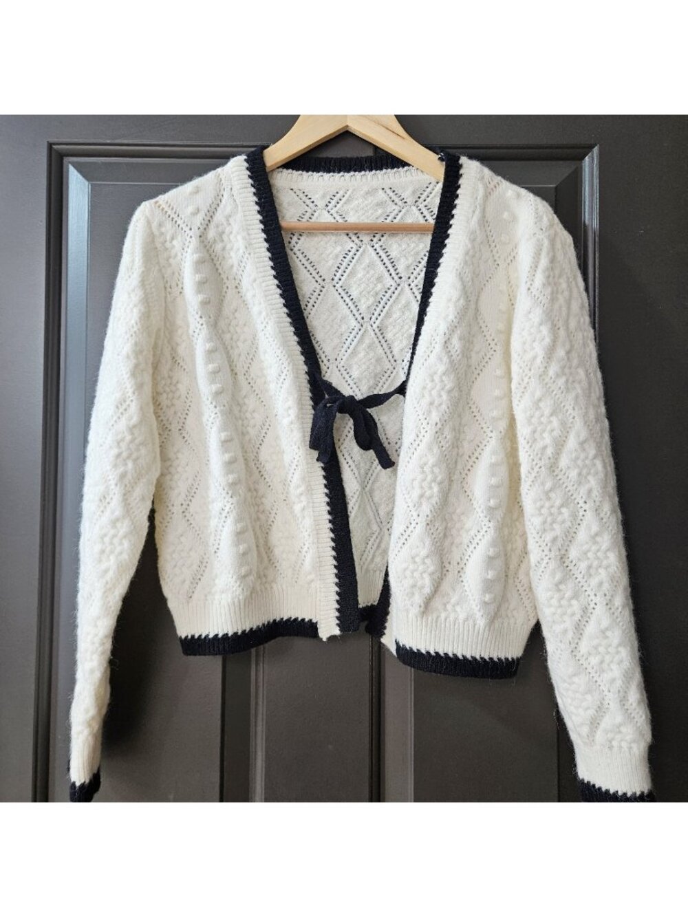 Womens Tie Front Cropped Cardigan Sweater Size XXL Coquette Cottage Boho Preppy
